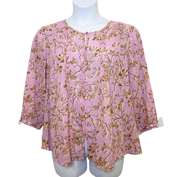 J Jill pink floral Pintuck lightweight button up top size XL petite XLP boho - Picture 2 of 10